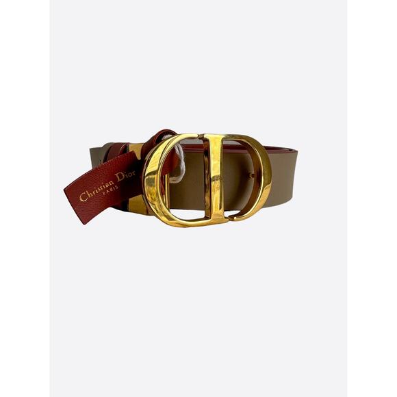 Dior Taupe & Rust Reversible Gold Buckle Belt - Picture 2 of 7